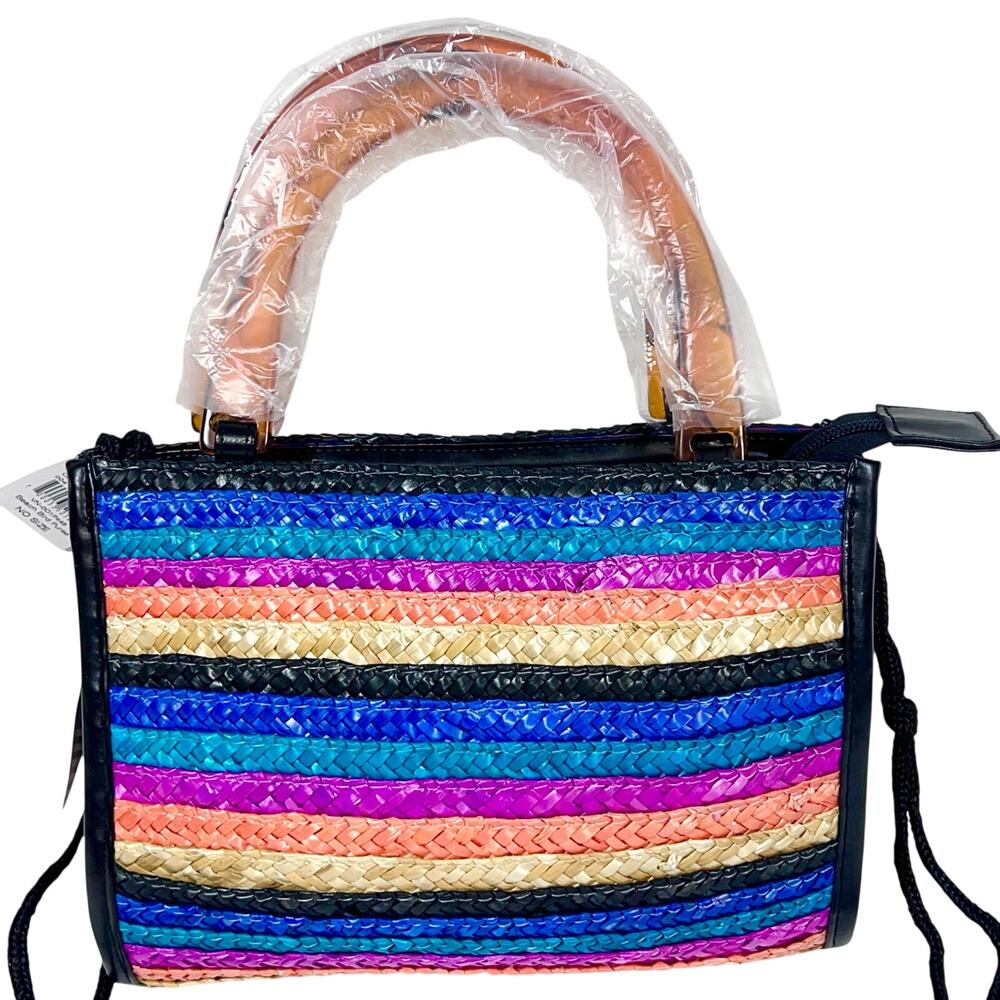Vans Beach Bird Purse Multi-Colored Straw Purse With Tortoise Resin Handles New - Picture 2 of 10